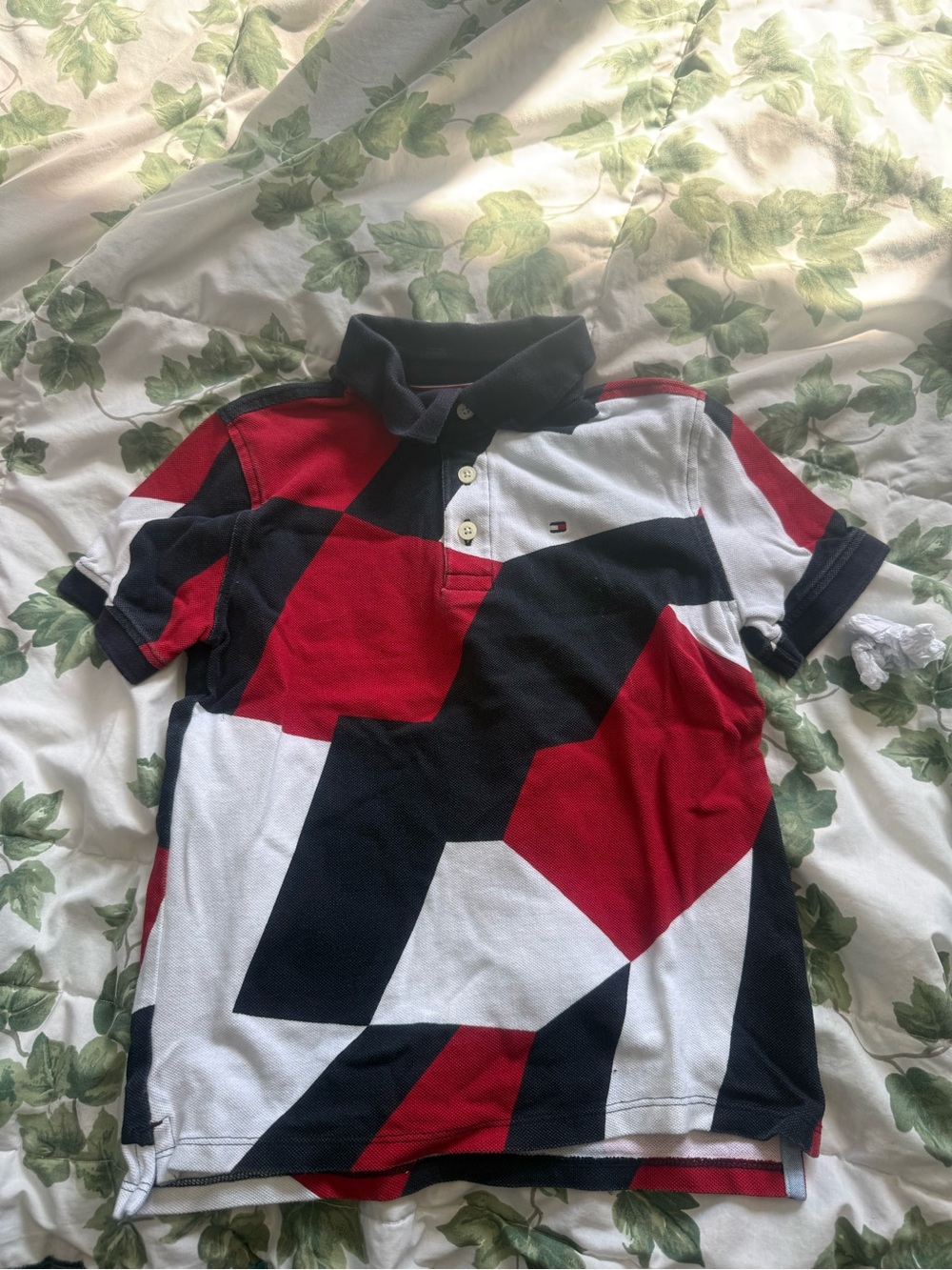 Tommy Hilfiger Red, White & Navy Geometric Block Polo